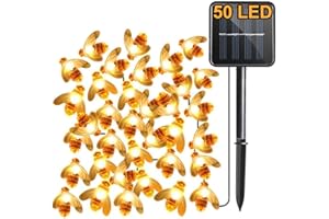 DIWUJI Solarne lampy ogrodowe, ulepszone oświetlenie 50 LED, pszczoła, 7 m, 8 trybów, łańcuch świetlny, wodoodporne IP65, oświetlenie zewnętrzne, zasilane energią słoneczną, oświetlenie do domu, na taras,