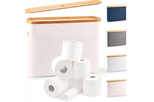 LONBET para 12 Rollos Almacenaje Papel Higienico con Tapa de Bambú - Almacenamiento Baño Plegable e Impermeable - Diseño Elegante y Apilable con Montaje Rápido - Toilet Paper Storage, Beige