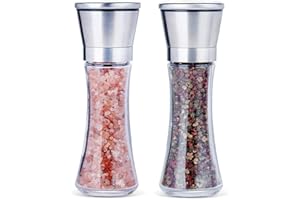 CHELORY Salt and Pepper Grinder - Premium Brushed Stainless Steel Salt Mill and Pepper Mill, Salt and Pepper Shakers with Adjustable Non Corrosive Ceramic and Glass Body (2 Pack)