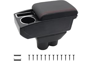 KAERGK Car Armrests for Opel Corsa E 2014-2018, Centre Consoles for Car, Double Storage Space with Drink Holder, Easy Assembly, Comfortable and Durable Leather, Black (Red Line)