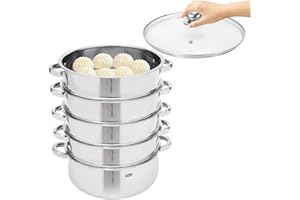 DSYOGX Vaporera de Acero Inoxidable 304 de 5 Niveles Con Tapa de Cristal y Asas de Metal - Para Utensilios Domésticos, Cocinas Eléctricas, Hornos o Gas (30 cm)