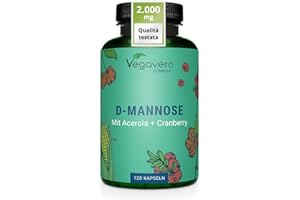 VEGAVERO D-MANNOSIO Puro 2.000 mg | con Mirtillo Rosso e Vitamina C | 100% NATURALE | Alto Dosaggio | per Cistite e Vie Urinarie | Vegan e Senza Additivi | Testato in laboratorio | 120 capsule