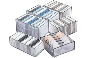 WOOLUCK Organisateur de garde-robe 6 pièces, Boîte de Rangement pour Jeans, Boîte de Séparation en Maille de Tiroir à Vêtements, Boîte de Rangement Pliable et Lavable