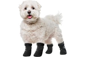 MHaustlie Calcetines Antideslizantes para Perros,Protectores de Patas para Perros con Correas de Sujeción Ajustables y Extraíbles,Calcetines Protectores para Perros para Interior y Exterior(XS,Negro)