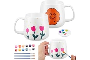 Geiserailie Kit de DIY Tasse de Peinture Peignez Votre Propre Tasse Kit de Tasses à Peindre Soi-Même avec 2 Tasses en Céramique 12 Peintures de Couleur Cadeau Amusant de Pâques(Style de Batterie)