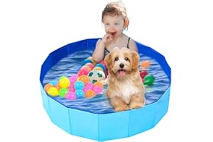 UUEMB Faltbarer Hundepool für Kleine Hunde, 80 x 30cm Hundebadewanne Katzen Swimmingpool Planschbecken für Kinder, Haustier Schwimmbecken rutschfest Sicher Tragbar Kinderpool Blau