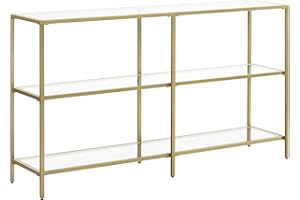 ‎VASAGLE VASAGLE stolik konsola, stolik do przedpokoju, 3 poziomy, stolik boczny, półki z hartowanego szkła, 130 x 30 x 73,3 cm, metalowa rama, do przedpokoju, sypialni, kolor złoty LGT024A01
