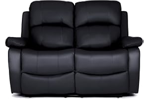 Bravich Luxury Black Bonded Leather Manual Recliner Sofa - Living Room Furniture, Lounge Chair Sofa Set for Ultimate Comfort & Elegance. 2 Seater Sofa for Home (148x93x97cm)