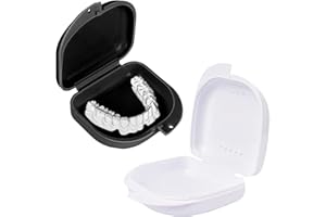 VCSJW 2 Pièces Boite Appareil Dentaire,Boite Appareil Dentaire,Boite a Dentier,Etui Pour Dentier,Boîte De Rangement Pour Appareils Dentaires,Boite Gouttiere Dentaire,Pour Prothese Dentaire (Noir, Blanc)