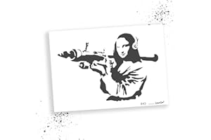 LaserCad Pochoirs BANKSY Streetart (B043, Mona Lisa Bazooka, format A4) pour graffiti, aérographe, art, décoration, peinture