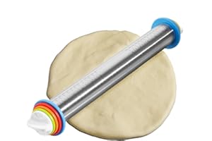 Mattarello in acciaio inox Robin Goods® con 4 distanziali - mattarello con spessore della pasta regolabile - rullo di cottura regolabile - con segno di misurazione - accessori