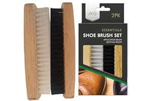JKG® 2 SHOE POLISH BRUSHES - Shoe Cleaning Brushes | Brown Black Shoe Polish Buffing Brushes For Leather Shoes | Soft Brush Applicator & Buffing Stiff Hair Brush | Men Women Leather Scrub Boot Cleaner