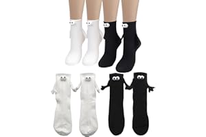JIANYH 2 Pairs Magnetic Socks, Funny Socks, 3D Couple Holding Hands Socks,Hand Holding Mid Tube Cute Socks with Eyes,Hand in Hand Socks Friendship Socks for Women Men