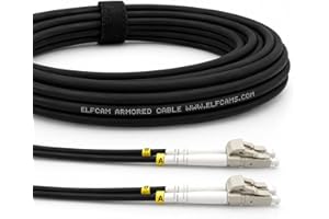 Elfcam® - Armerad Fiberoptiska Kablar för Utomhus och Inomhus LC/UPC till LC/UPC OM3 Multimode Duplex 50/125 um Svart (50M)