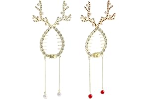 FUKAISU 2szt Spinki Włosów Renifera Świątecznego, Stop Cynku Spinki Włosów Renifera Spinka do Kucyka na Święta Małymi Zawieszkami z Koralików do Kobiet Dekoracja na Imprezę Świąteczną