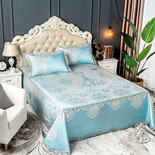 LLZBSX Ice Silk Mat/Cool Mattress/Mat/Summer/Air Conditioner/Mat/Bed Skirt/Bed/Washable/Ice Mat/Three Piece-Suit(1 Pad+2 Pillow Case)/Machine Washable/1.5/1.8 M/Bed, B Purple, 1.5M (5Ft) Bed