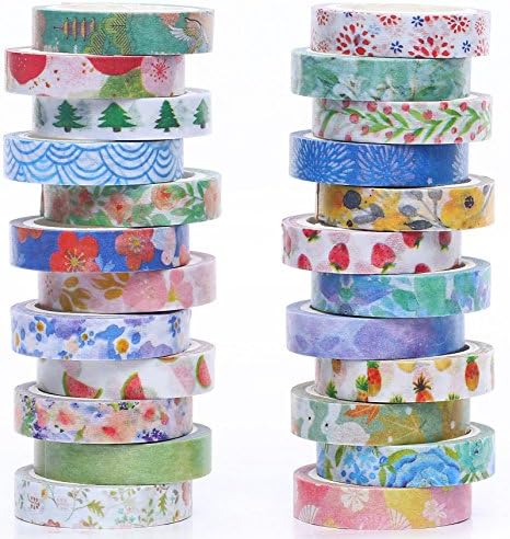 24 Rolls Washi Tapes,8mm Wide Decorative Washi Masking Adhesive Tape for DIY and Gift Wrapping