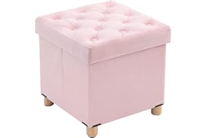 BRIAN & DANY Pouf Contenitore Quadrato, Puff Poggiapiedi Pieghevole in Velluto, Pouf Sgabello con Gambe per Camera da Letto Soggiorno, 40 x 40 x 40 cm, Rosa