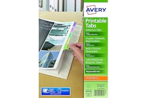 Avery España 05412501- Índicescaja adhesivos reposicionables y de colores surtidos, 96 pestañas de polipropileno imprimible en las dos caras