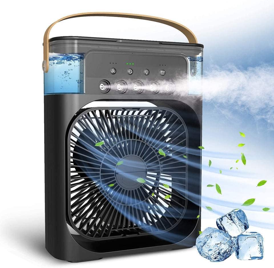 One94Store Portable Humidifier Air Cooler Fan for Home with 3 Speed Mode, Mist Fan with Water Spray, 7 Color LED and Timer, U