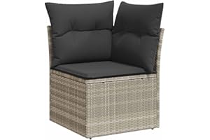 vidaXL Garten Ecksofa mit Kissen, Outdoor Sofa mit abnehmbarem waschbarem Bezug, Gartensofa mit Staufach unter Sitzfläche, Gartencouch Gartenmöbel, Hellgrau Poly Rattan