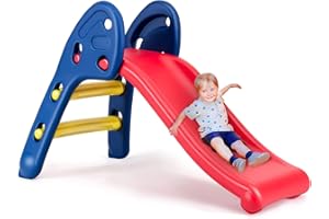 DREAMADE Toboggan Pliable Enfants 3 à 8 Ans, Air de Jeux Stable avec 2 Marches, Utilisation Intérieur et Extérieur, Charge Max 50 KG, Idéal pour Salon, Jardin, Cour, Coloré (Toboggan Pliable)