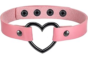 Flongo Tattoo Choker, Leather Collar, Women's Leather Necklace, Pendant Choker, Tattoo Necklace, Black, Blue, Pink, Red, Purple, White, Silver, Heart, Gothic, Punk Rock