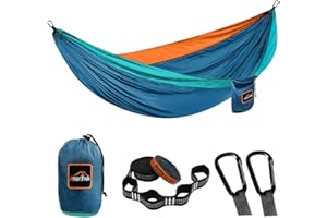 AnorTrek Hamak kempingowy, super lekki przenośny hamak spadochronowy z dwoma paskami na drzewo, pojedynczy lub podwójny nylonowy hamak podróżny na drzewo, na kemping, wędrówki z plecakiem, wędrówki