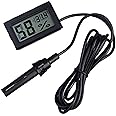 ARCELI 2-in-1 Digital LCD Embedded Thermometer Hygrometer with External for Reptile Incubator Aquarium Poultry - Black