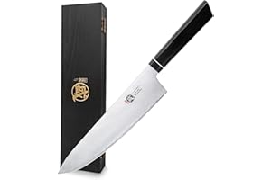 MITSUMOTO SAKARI Damasco Coltello Cucina 21cm, Coltelli da Cucina Professionali Forgiato a Mano, Coltello Giapponese Gyuto (Manico in G10 e Confezione Regalo)