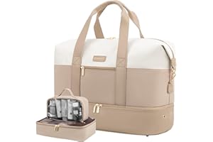 LOVEVOOK Reisetasche Damen Weekender Bag Groß Handgepäck Tasche Sporttasche Kliniktasche Geburt Travel Duffle Bag mit Kulturtasche Schuhfach für Flugzeug Reisen, Beige Khaki