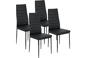 ‎JUSKYS Juskys Esszimmerstühle Loja 4er Set mit Kunstleder Bezug & hoher Rückenlehne - stabiles Stahl Gestell bis 120 kg belastbar - 4 Stühle für Esszimmer & Küche Küchenstühle Esszimmerstuhl Schwarz