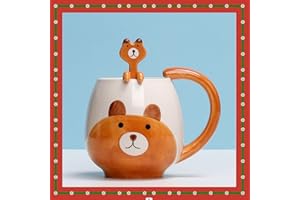 XFEYAQLO Kubek z misiem kubek niedźwiedź kubek kubek kubek z łyżeczką na prezent kubek na mleko (Grizzly)