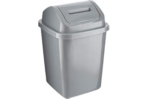 ZOOM Plastic Swing Top Bin 5L Waste Paper Rubbish Trash Can Square Small Swing Top Desktop Kitchen Bathroom Garbage Dustbin, 5 Litre (Silver)