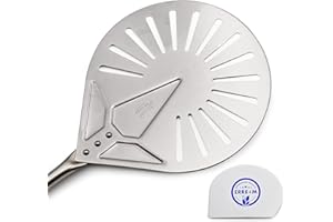 ERRE4M Pala per pizza, Palino per cuocere la pizza forato Linea Azzurra Gi-Metal con spatola in omaggio (ø17 Lunghezza tot. 168)