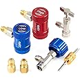 Orion Motor Tech R1234yf Quick Couplers Set, R1234yf Adapter Tool Kit with Self-Sealing & Puncture Can Tap, High & Low R1234yf Couplers Set with Valve Core Remover for 1/4" & 1/2" HVAC Charging Hoses