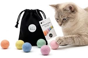 LucyBalu® Rainbow Balls Kattleksak 6 filtbollar i ull I Färgglada