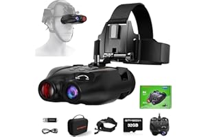 GTMEDIA Lunettes de vision nocturne montées sur la tête, jumelles infrarouge numérique mains libres FHD, enregistrent des vidéos 1080p et photos 10 m, zoom numérique 5x