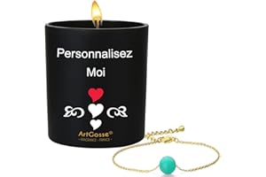 ARTGOSSE Bougie Personnalisable 5ème Chakras - Avec Bijou Bracelet Perle - Bougie Cire Végétale 70H de Fabrication Artisanale Française - Coffret Cadeau en Bois (Bracelet Amazonite)