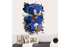Meecaa Hedgehog Anime Sonic Wall Stickers, 3D Breaking Wall Decals for Bedrooms Living Room Wall Art Stickers Wall Decor (Hedgehog)