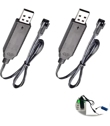 Câbles De Charge USB Pour Batterie LiPo 7,4V - Lot De 2 Avec Connecteur SM-4P - Pour Modèles RC Voiture, Bateau, Drone