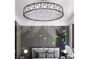 YZSJ Plafonnier LED Ventilateur De Plafond Avec Éclairage LED Ventilateur Dimmable 46W Vitesse Du Vent Réglable Ventilateur De Plafond Silencieux Plafonnier Salon Chambre Chambre D'enfants Lustre,Noir