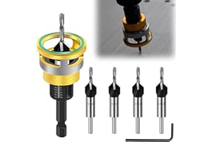 LOMHYVE Jeu de 6 forets coniques | Pré-perçage et fraisage en une seule étape | avec butée de profondeur, queue hexagonale 1/4", HSS-M2 | pour un perçage précis dans le bois
