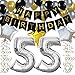 Produktbild KUNGYO Classy 55. Geburtstag Party Dekorationen Satz- Schwarz Happy Birthday Banner ,Silber 55 Mylar Folienballon, Star & Latex Ballon,Hängende Wirbel