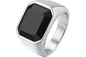Richsteel Bague Homme Bague Rappeur Bague Gothique Garçon Pierre Agate Noire Acier Inoxydable Taille 54-72 Argent/Or/Noir