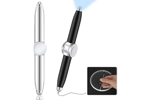 AUAUY Długopis spinningowy z oświetleniem LED, wielofunkcyjny długopis fidget, pomaga myśleć i łagodzić stres, obrotowy, łagodzi niepokój, prezent dla dorosłych, studentów, dzieci, czarny i srebrny