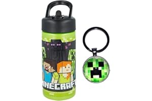 OM SUPPLIES Minecraft Reusable Sipper Water Bottle Drink Bottle with built-in handle for Easy Carry School Lunch Kids Childrens 410ml (Minecraft)