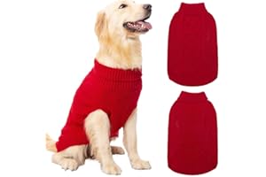 Mihachi Turtleneck Dog Jumper - Dog Sweater Winter Coat Apparel Classic Cable Knit Clothes with Leash Hole for Cold Weather