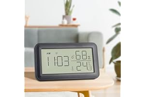 AIRCOVER Thermometer Hygrometer Innen mit Wecker, LCD Digital Thermometer, Hygrometer Feuchtigkeit, Raumthermometer Temperatur luftfeuchtigkeitsmesser für Babyzimmer Wohnzimmer Weinkellern (Schwarz)