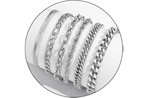 FEHKI Herren Armband Edelstahl Armbänder Panzerkette - 6 Stücke Herrenarmbänder für Männer Jungs Kubanische Armband Geschenke für Sohn,Silber Schwarz Gold,19cm/21cm/23cm Länge